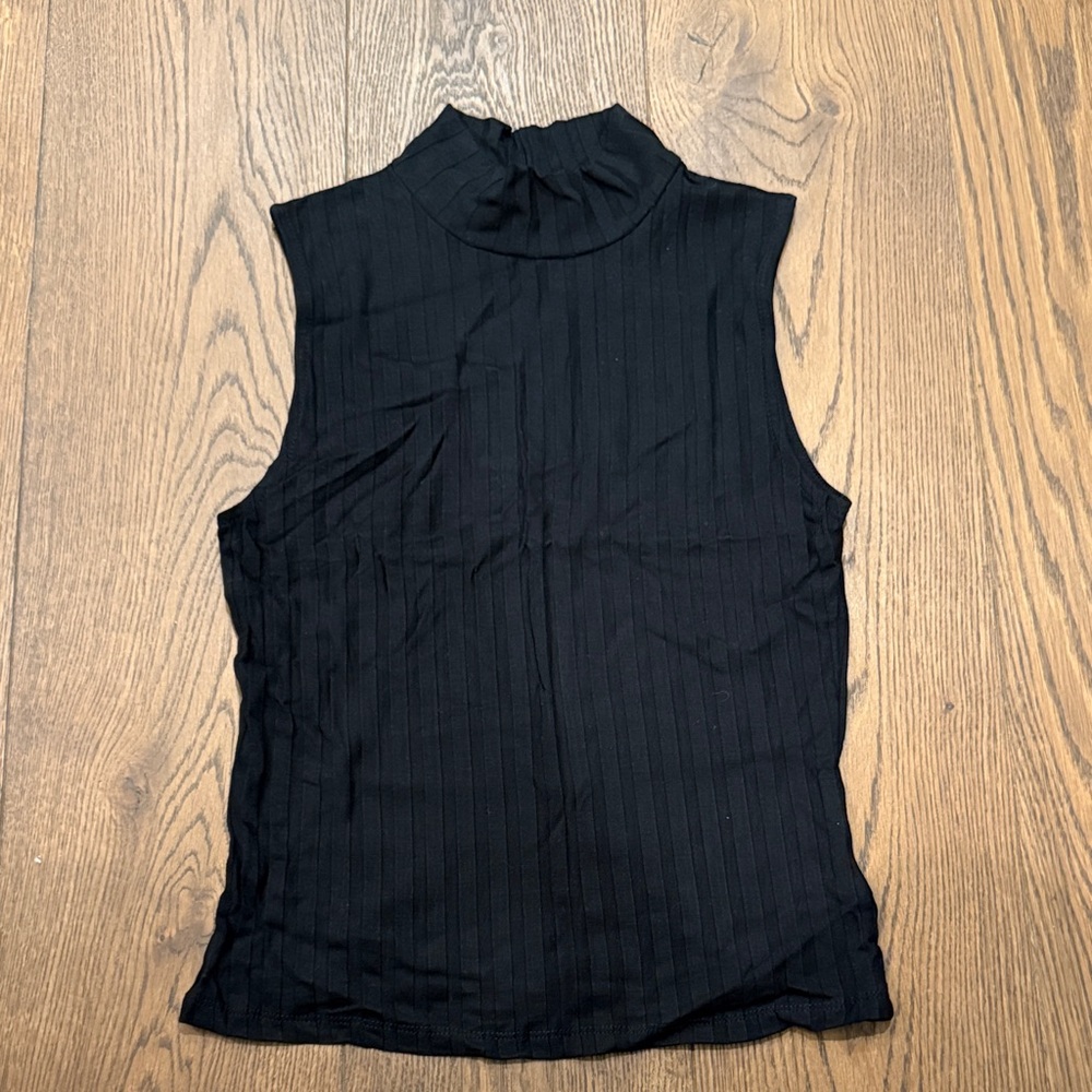 Dynamite Black Ribbed Mock Neck Tank Top